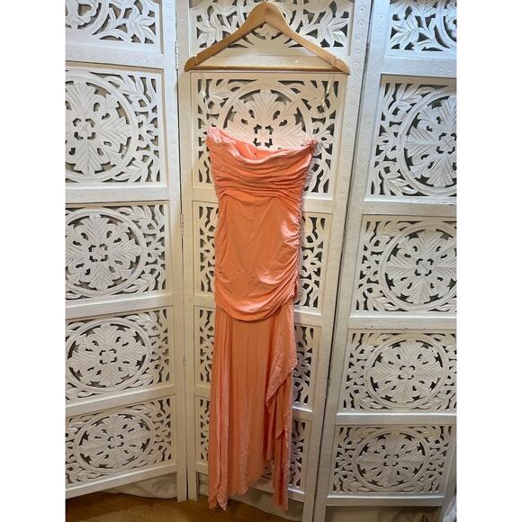 House of CB Ivana Apricot Gathered Asymmetric Maxi Dress Size S Small - Picture 5 of 10